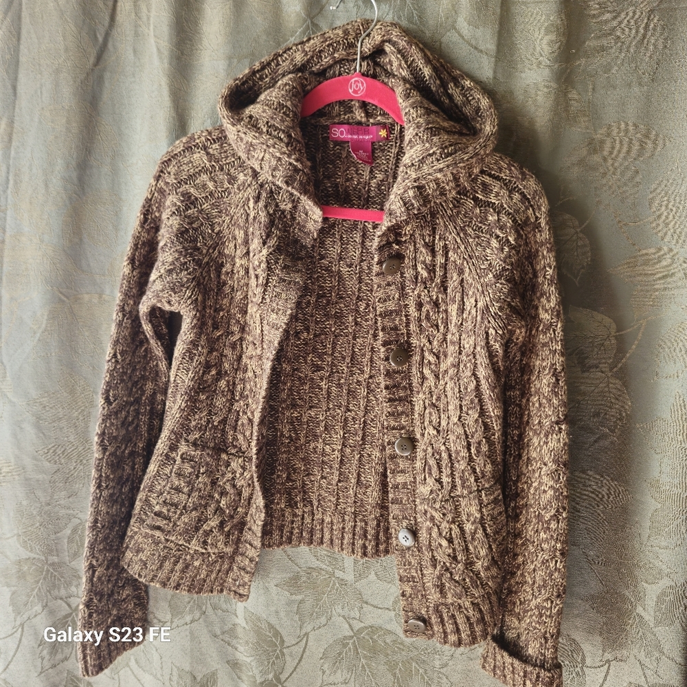 SO Chocolate Cable Knit Hooded Cardigan